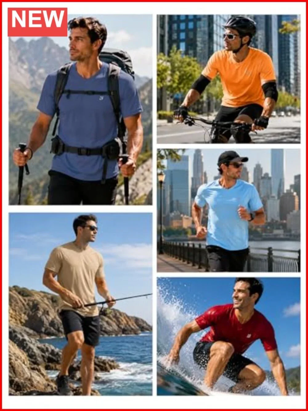 UPF 50+ Men's Rash Guard V-Neck Swim Shirt Quick-Dry 4-Way Stretch